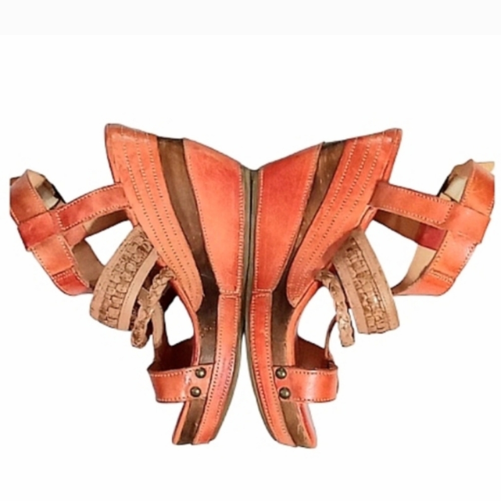 BED STU Jaslyn Platform Wedge Sandals in Rare Rustic Orange Leather Size 9 - Picture 6 of 12
